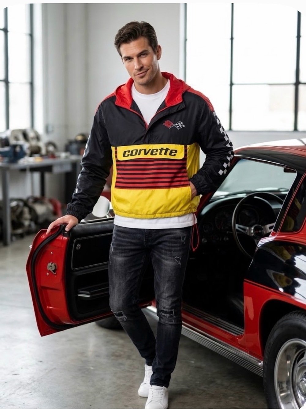 Chemistry Corvette Colorblock Windbreaker Jacket - Black/Red/Yellow